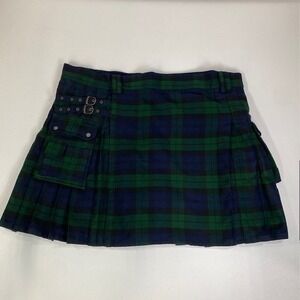DSSkilts‎ Plaid Kilt Utility Pockets Buckle Straps Green Blue Size 54